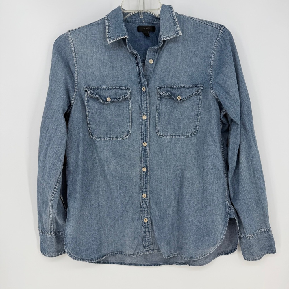 J.Crew Denim Chambray Shirt Womens M Blue Long Sleeve Western Classic Timeless